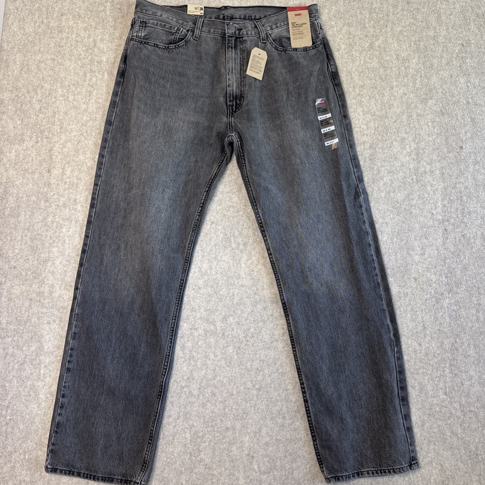 NWT Levi's 555 Relaxed Straight Jeans Mens 36x34 Charcoal Gray 90s Throwback